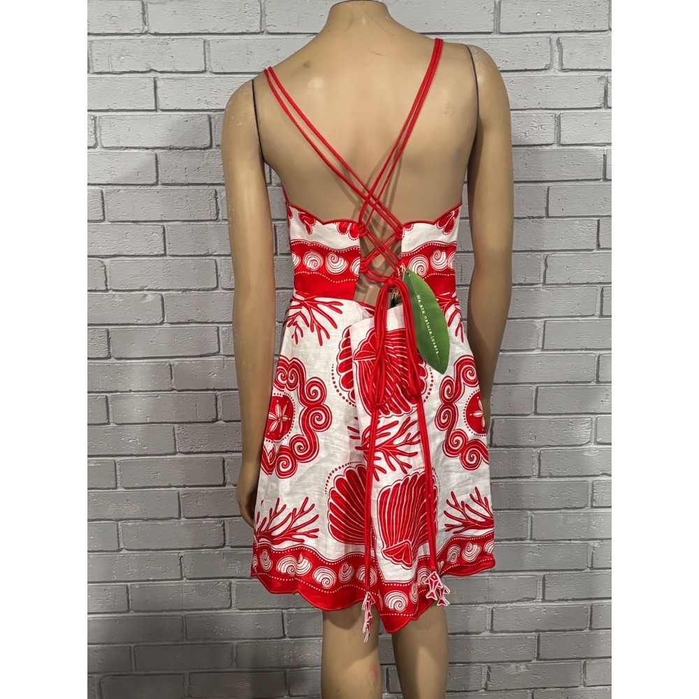 Farm Rio Red White Ainika Shell Euroflax Premium Linen Mini Dress | XL - Picture 8 of 13